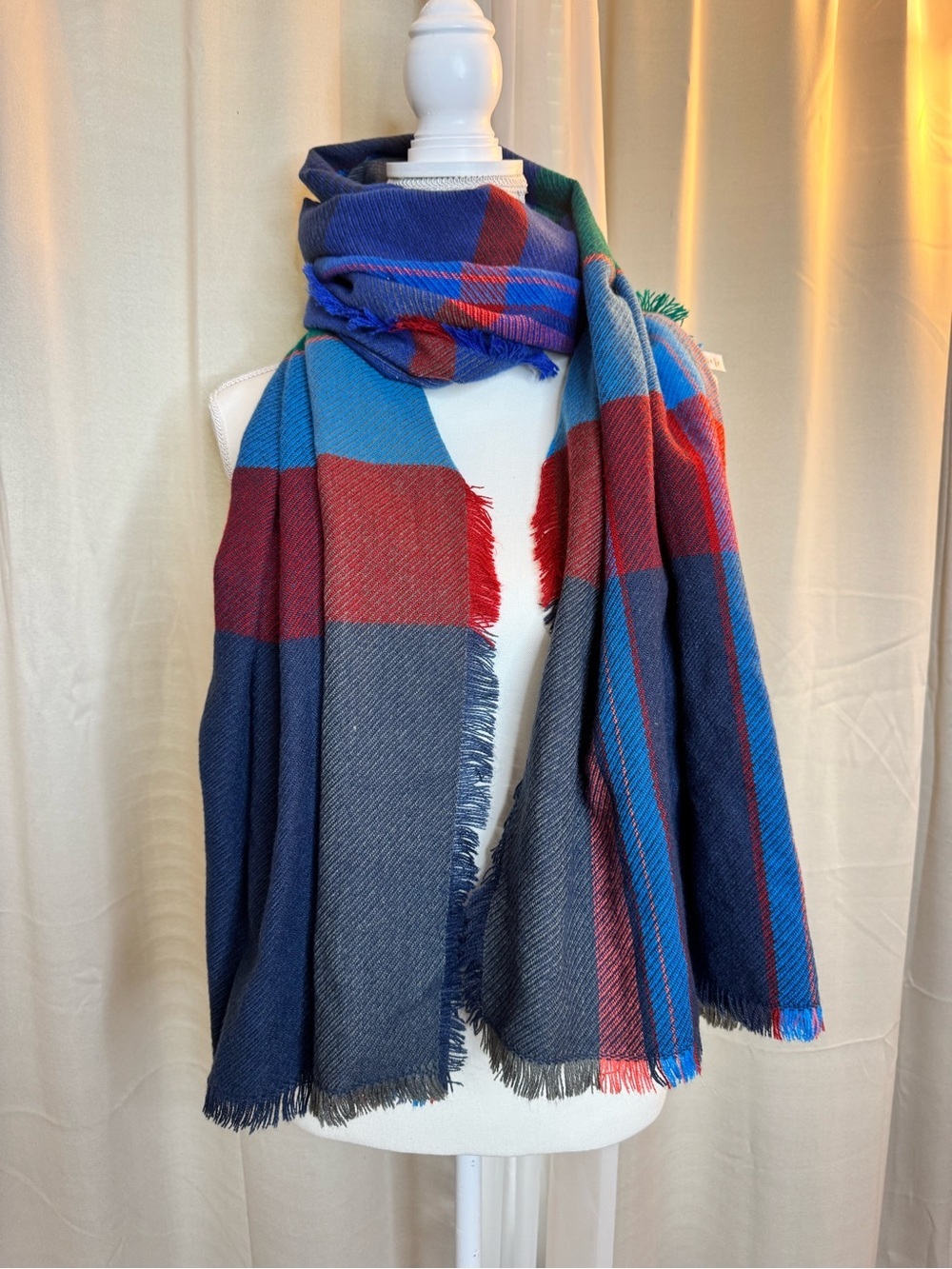 Merona Oversized Plaid Blanket Scarf Wrap Blue Red Green 78x30
